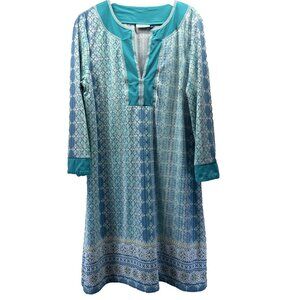 Cabana Life Women's Tunic Dress Size Large Blue White Resort Beach Swim Stretch